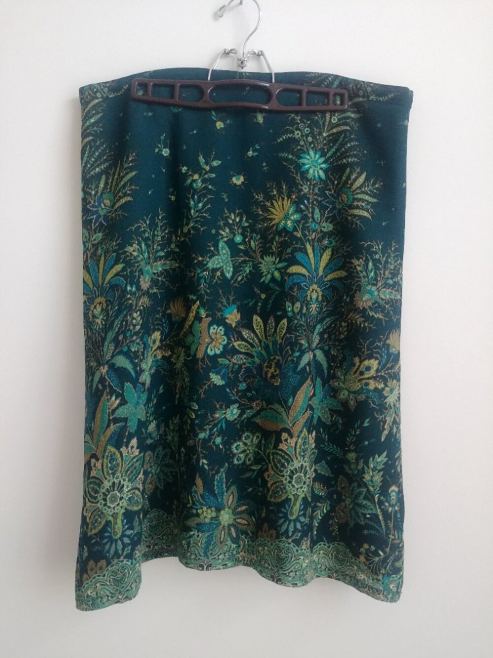 Mandala XL made in Canada teal blue and green patterned midi skirt
